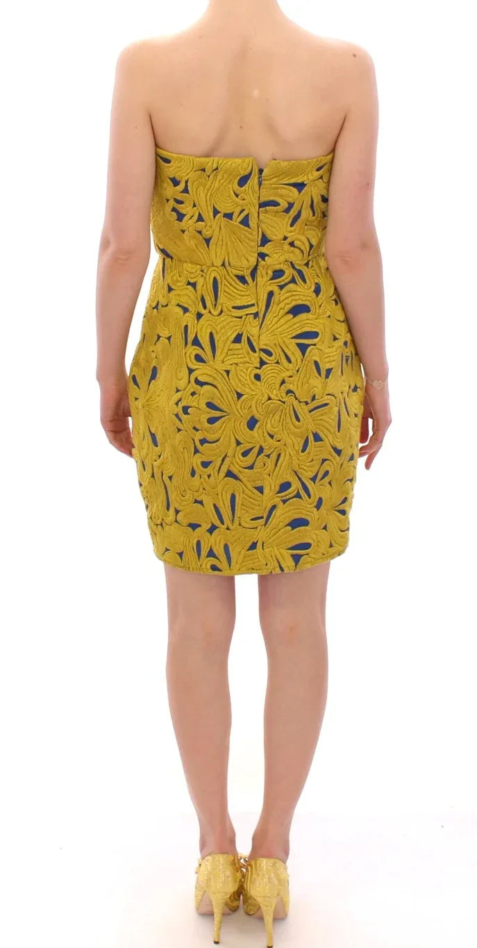 Sachin & Babi Blue Yellow Strapless Bubble Mini Shift Dress - Zeiniez
