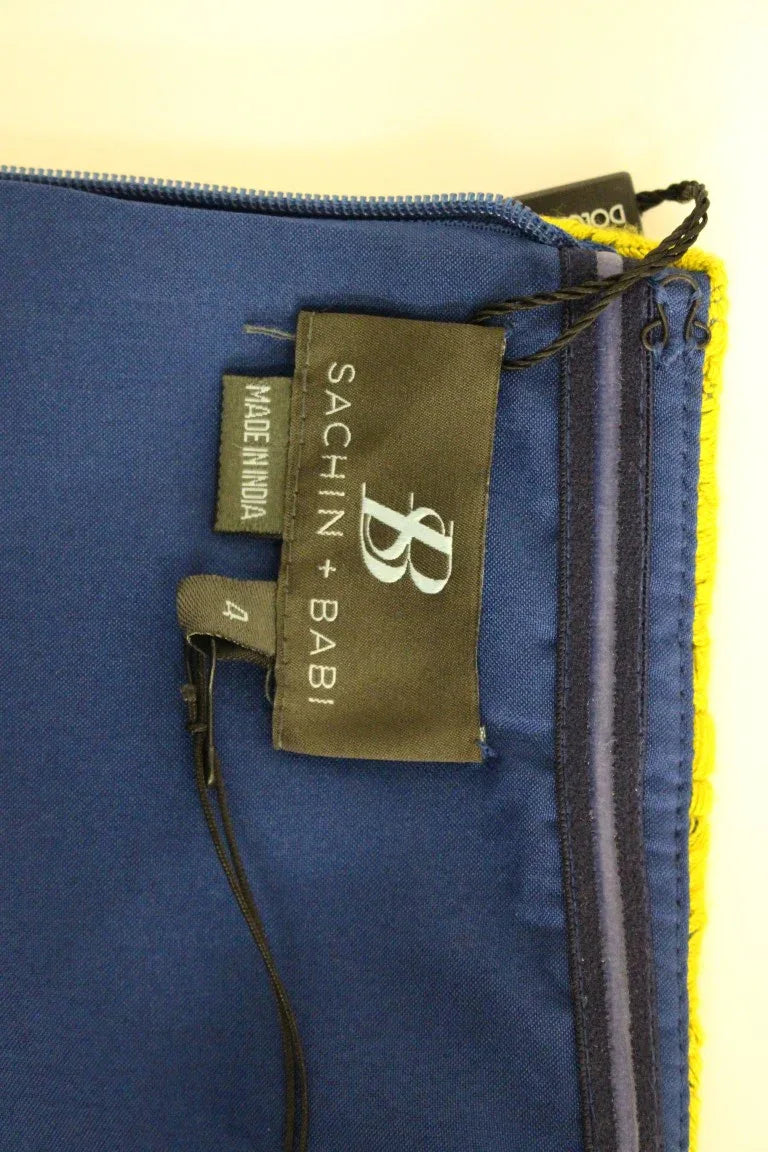 Sachin & Babi Blue Yellow Strapless Bubble Mini Shift Dress - Zeiniez