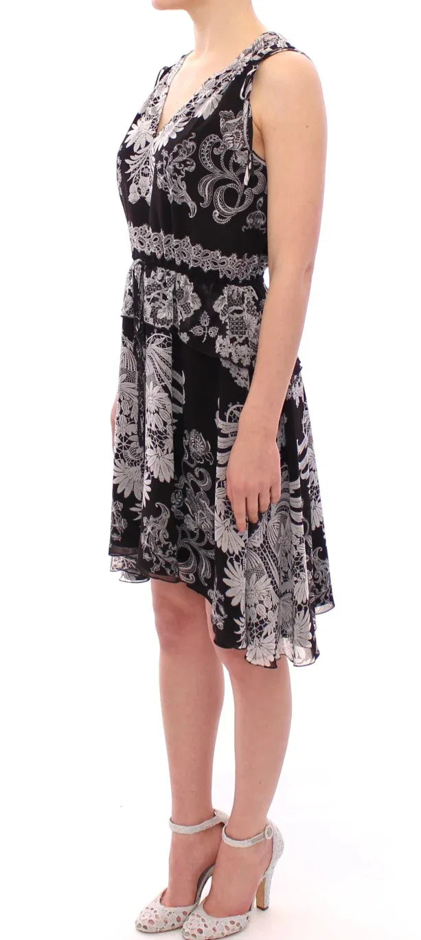 Sachin & Babi Black Silk Floral Pattern Shift Coctail Dress - Zeiniez