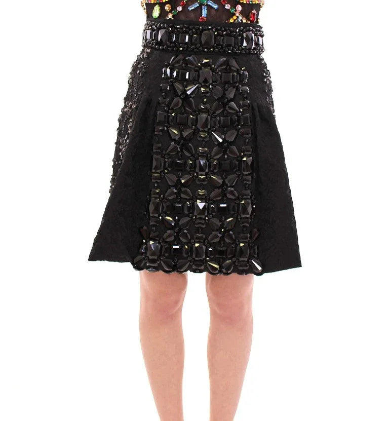 Dolce & Gabbana Black Crystal Handmade Above Knee Skirt - Zeiniez