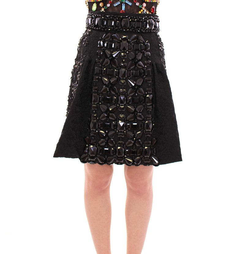 Dolce & Gabbana Black Crystal Handmade Above Knee Skirt Dolce & Gabbana