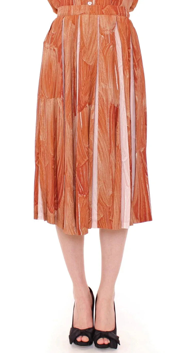 Licia Florio Brown Orange Below Knee Full Skirt - Zeiniez