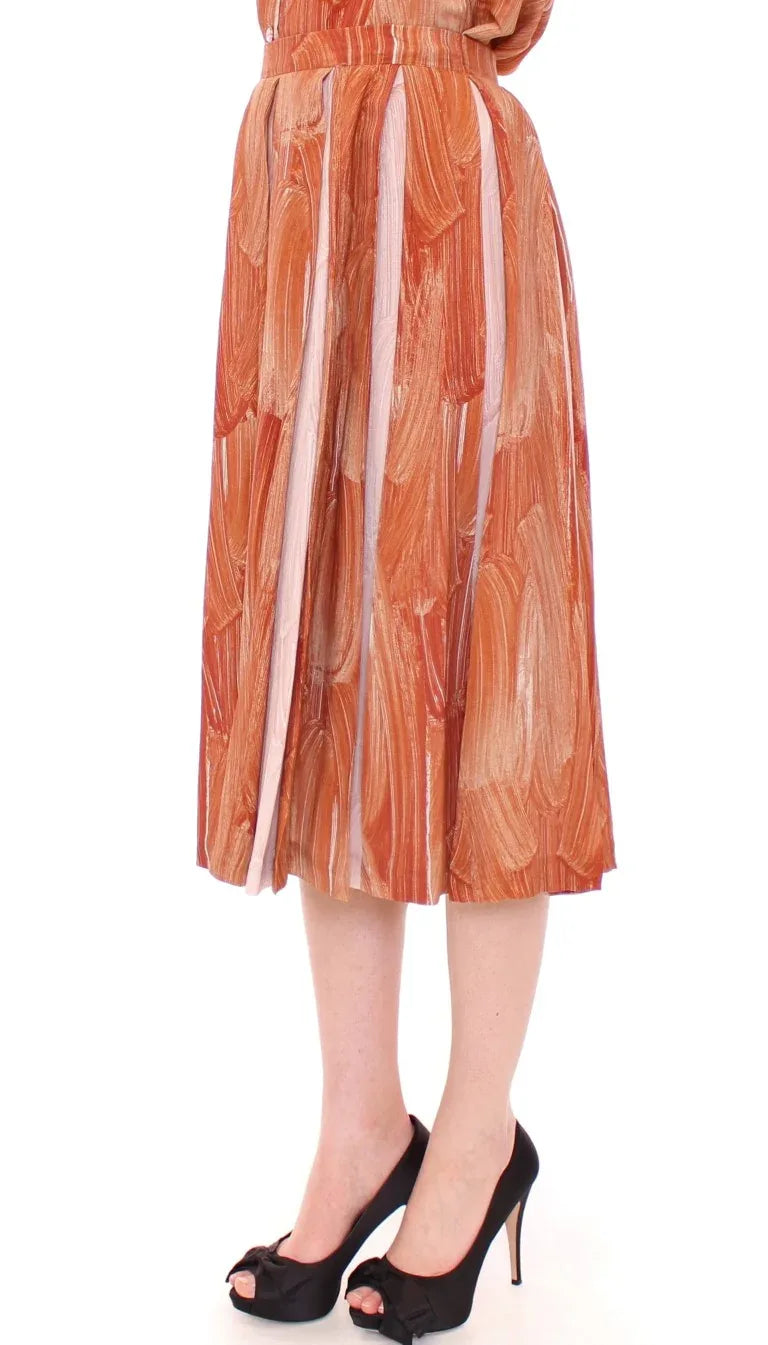 Licia Florio Brown Orange Below Knee Full Skirt - Zeiniez