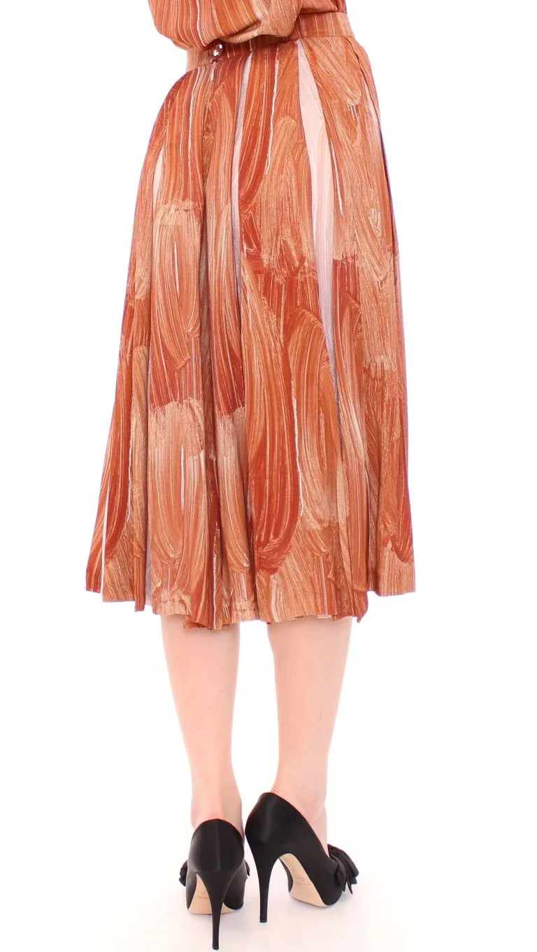 Licia Florio Brown Orange Below Knee Full Skirt - Zeiniez