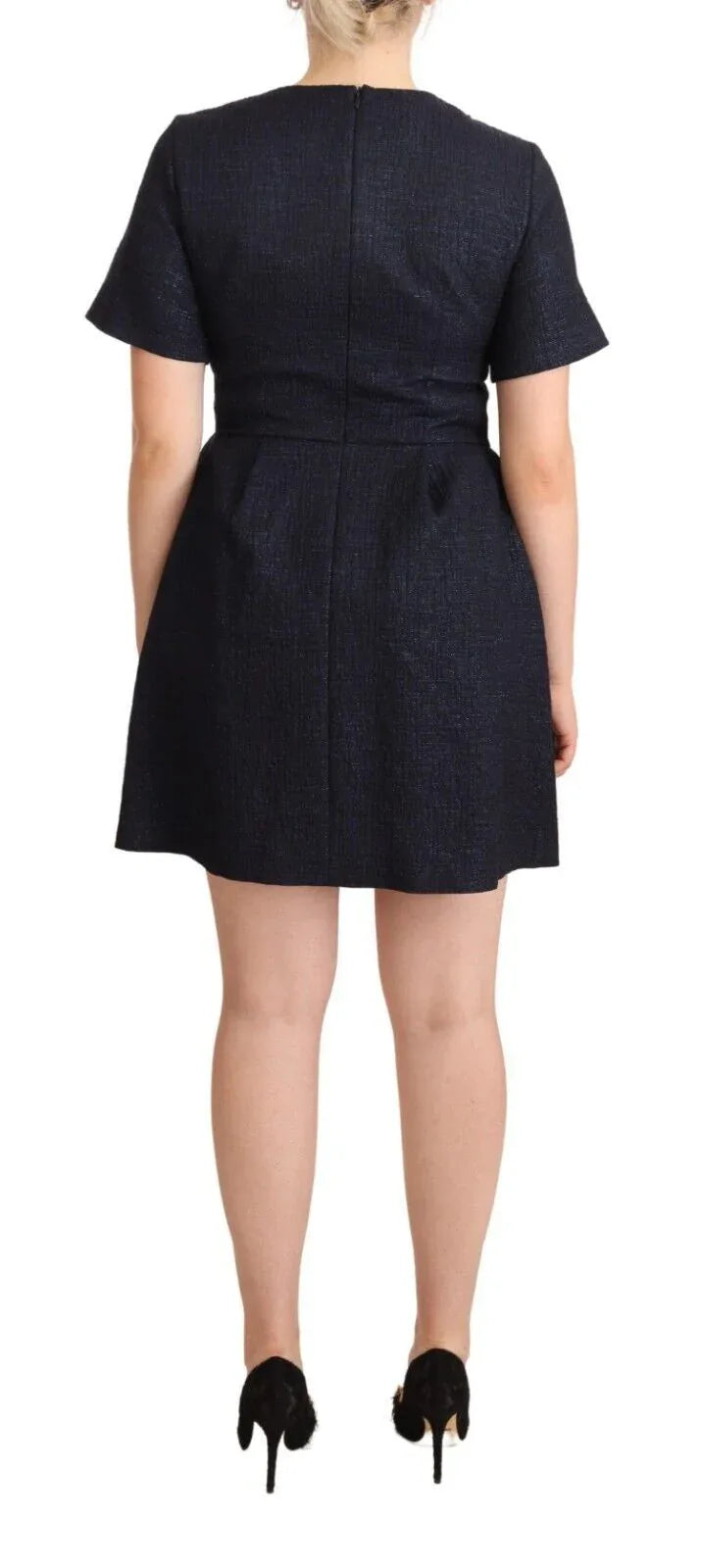 L'Autre Chose Black Embellished Short Sleeves Mini A-line Dress - Zeiniez