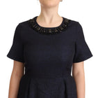 L'Autre Chose Black Embellished Short Sleeves Mini A-line Dress - Zeiniez