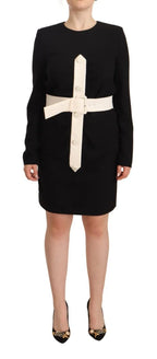 Givenchy Black Wool Long Sleeves Belted Mini Sheath Dress - Zeiniez