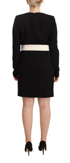Givenchy Black Wool Long Sleeves Belted Mini Sheath Dress - Zeiniez