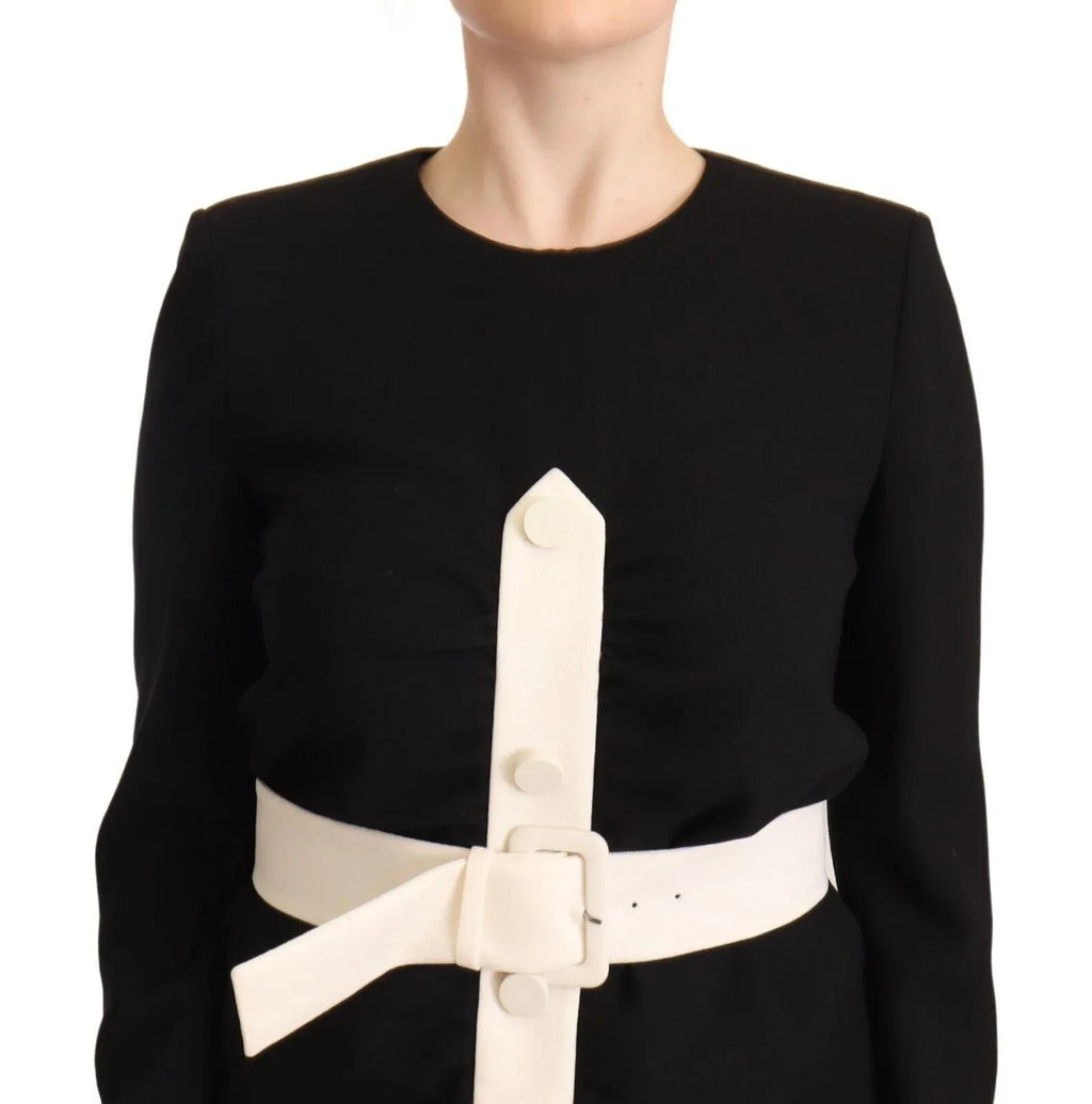 Givenchy Black Wool Long Sleeves Belted Mini Sheath Dress - Zeiniez