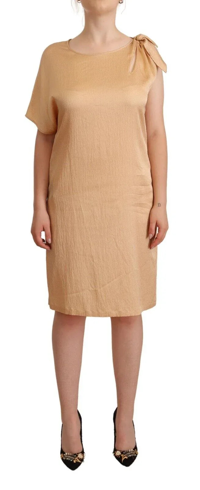 Moschino Beige One Sleeve Knee Length Shift Dress - Zeiniez