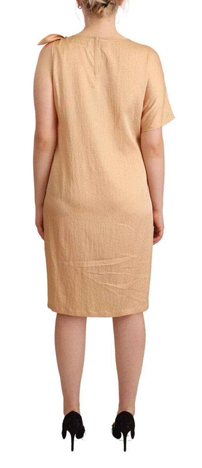 Moschino Beige One Sleeve Knee Length Shift Dress - Zeiniez