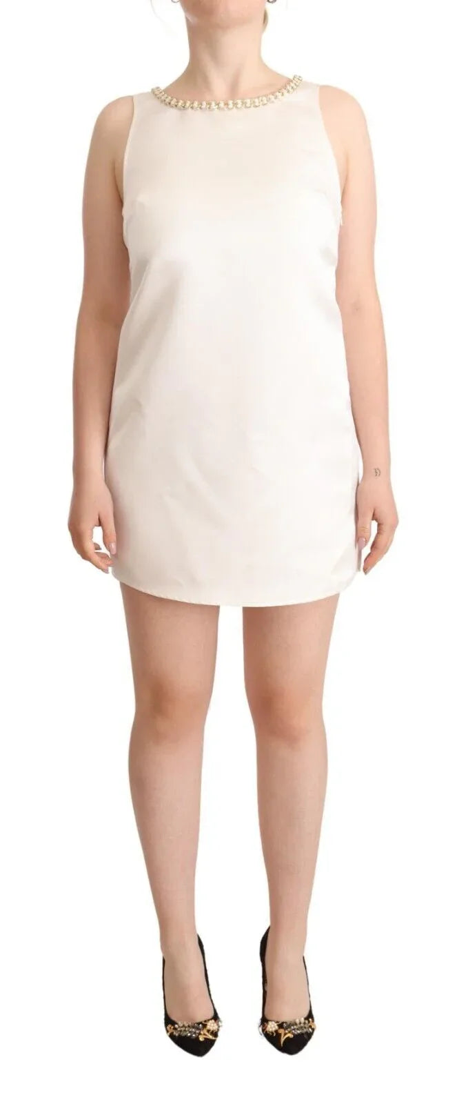 Elisabetta Franchi White Polyester Sleeveless Mini Shift Dress - Zeiniez