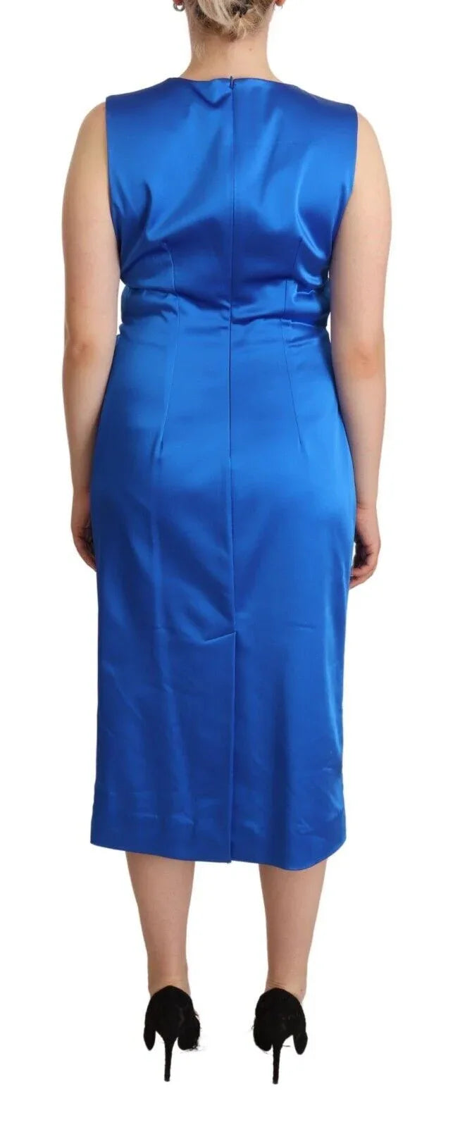 P.A.R.O.S.H. Blue Acetate Sleeveless Pleated Midi Sheath Dress - Zeiniez