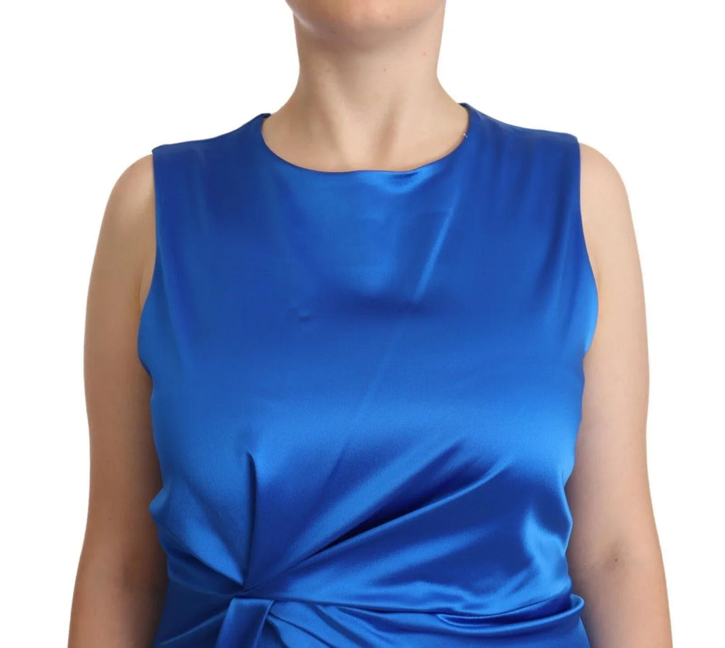 P.A.R.O.S.H. Blue Acetate Sleeveless Pleated Midi Sheath Dress - Zeiniez