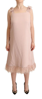 P.A.R.O.S.H. Pink Polyester Sleeveless Midi Feather Shift Dress - Zeiniez