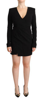 Dsquared² Black Long Sleeves Deep V-neck Mini Sheath Dress - Zeiniez