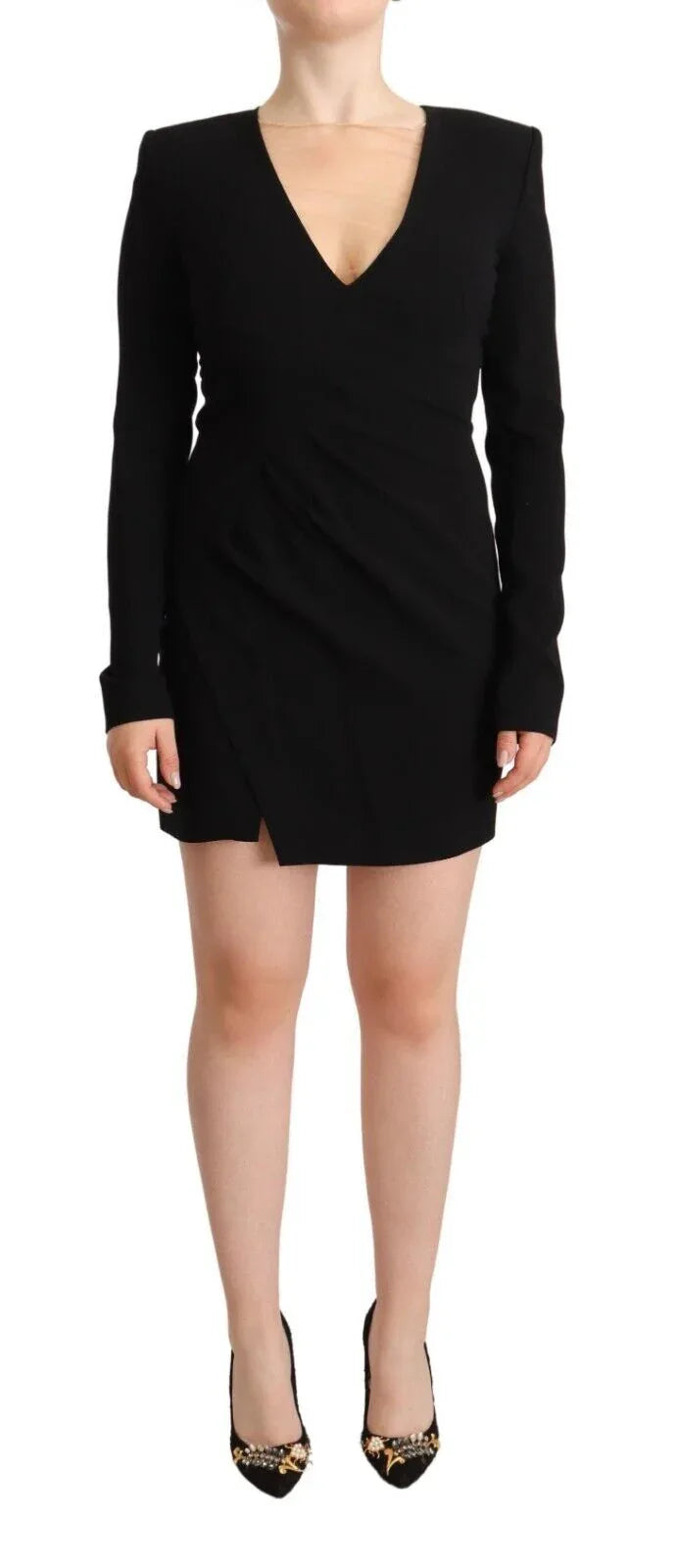 Dsquared² Black Long Sleeves Deep V-neck Mini Sheath Dress - Zeiniez
