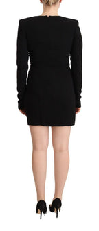 Dsquared² Black Long Sleeves Deep V-neck Mini Sheath Dress - Zeiniez