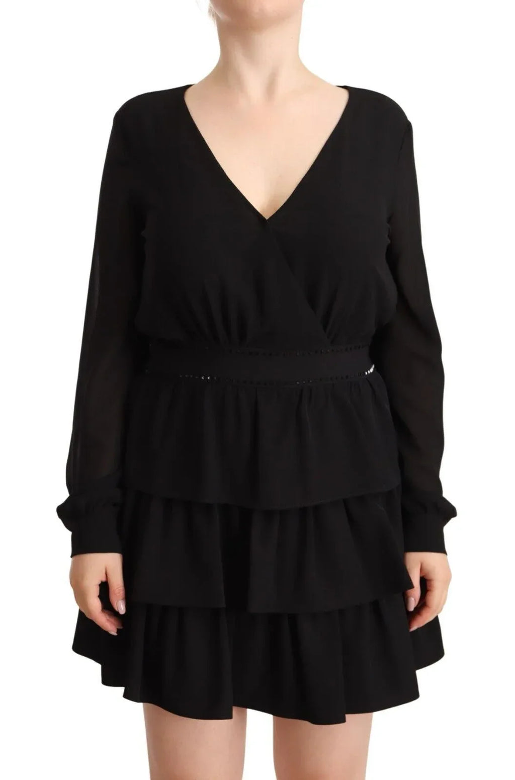 Liu Jo Black Polyester Long Sleeves V-neck Mini A-line Dress - Zeiniez
