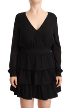 Liu Jo Black Polyester Long Sleeves V-neck Mini A-line Dress - Zeiniez