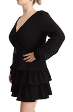 Liu Jo Black Polyester Long Sleeves V-neck Mini A-line Dress - Zeiniez