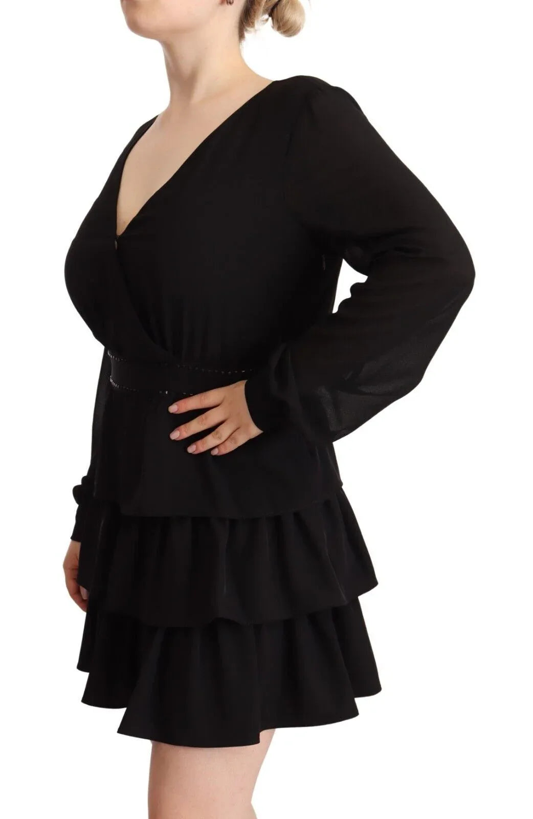 Liu Jo Black Polyester Long Sleeves V-neck Mini A-line Dress - Zeiniez