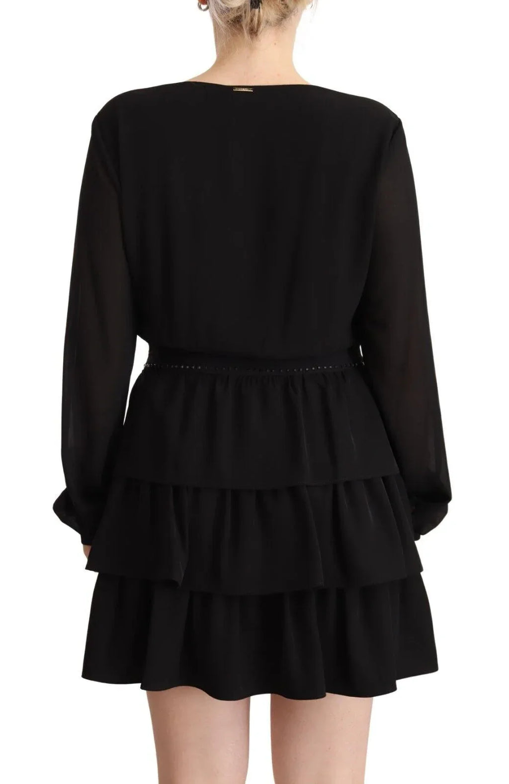 Liu Jo Black Polyester Long Sleeves V-neck Mini A-line Dress - Zeiniez