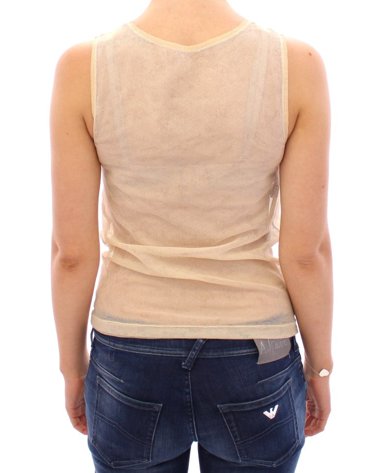 Dolce & Gabbana Beige Sleeveless Cotton Top Tank Blouse Dolce & Gabbana