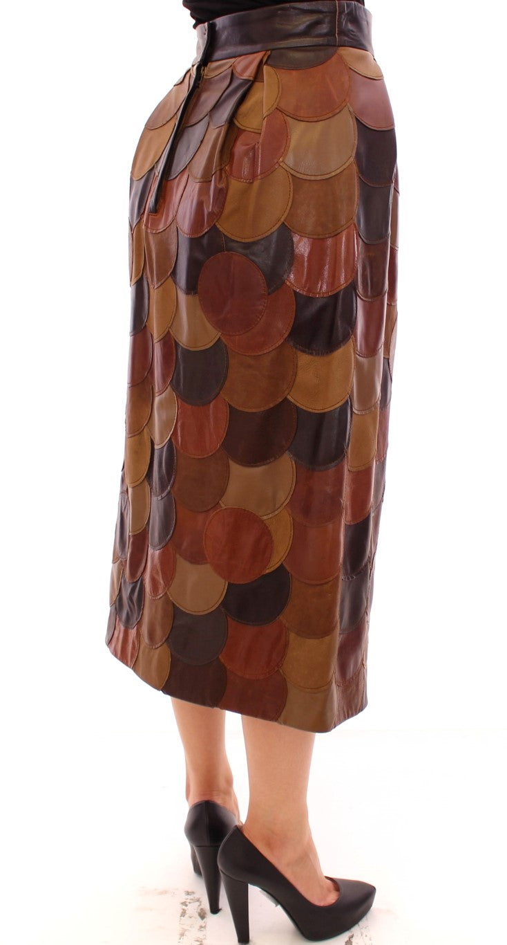 Dolce & Gabbana Brown Patchwork Leather Straight Skirt Dolce & Gabbana