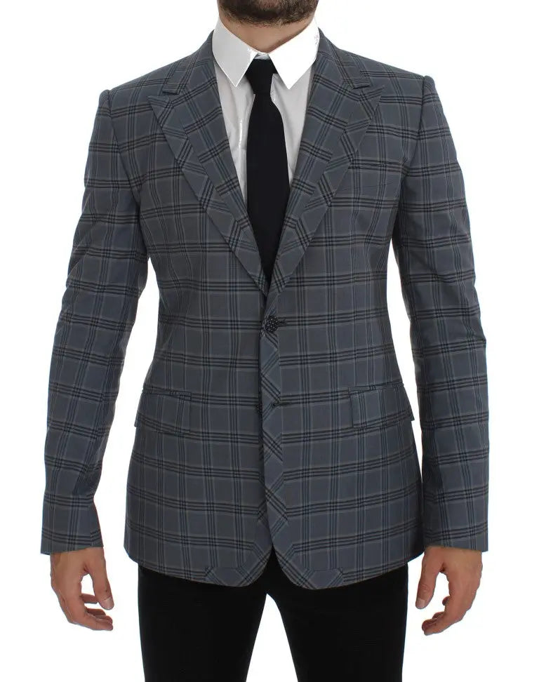 Dolce & Gabbana Blue Checkered Slim Fit Blazer Jacket Dolce & Gabbana