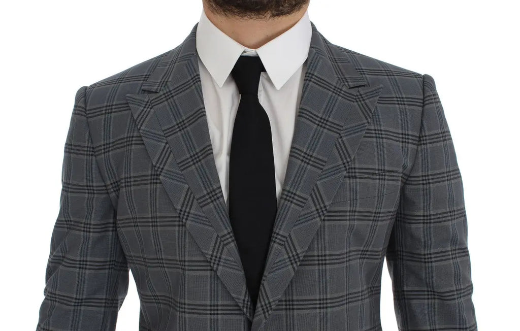 Dolce & Gabbana Blue Checkered Slim Fit Blazer Jacket Dolce & Gabbana