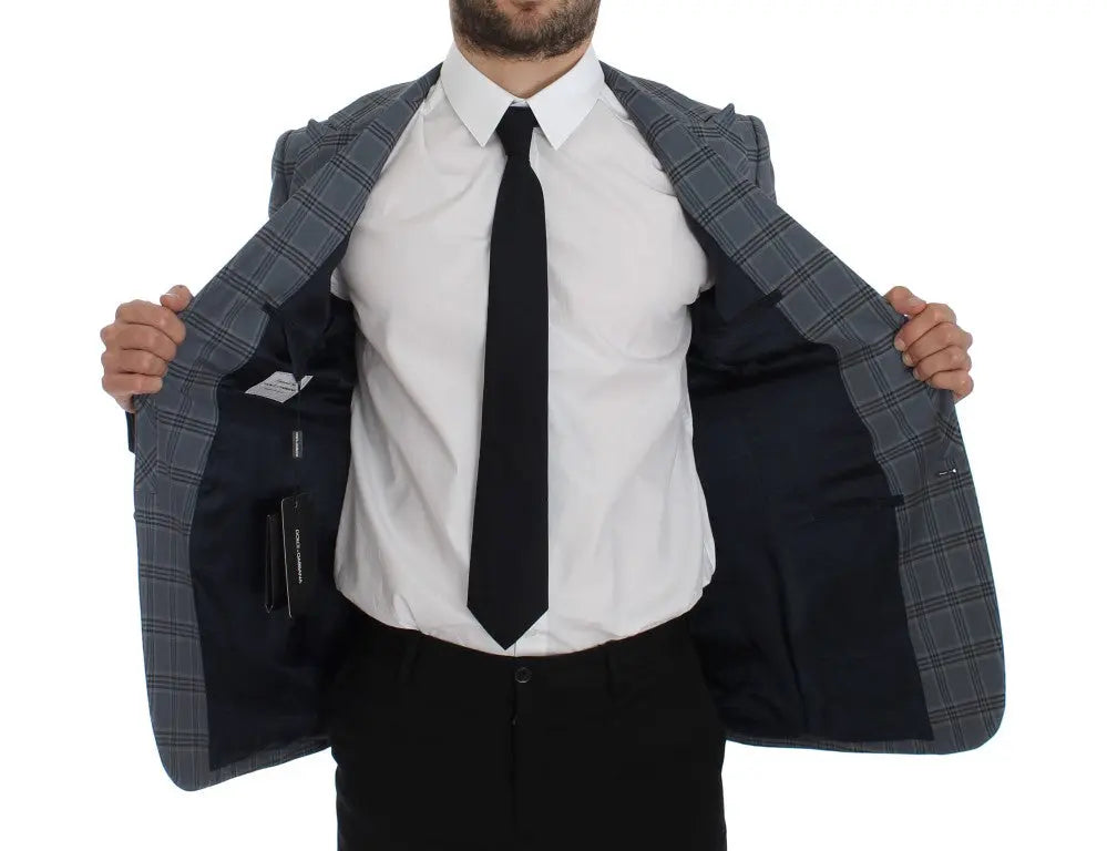 Dolce & Gabbana Blue Checkered Slim Fit Blazer Jacket Dolce & Gabbana