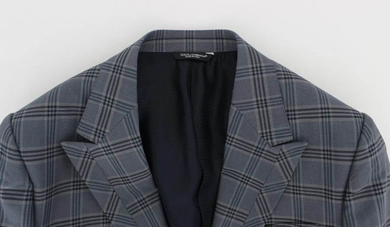 Dolce & Gabbana Blue Checkered Slim Fit Blazer Jacket Dolce & Gabbana