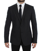 Dolce & Gabbana Gray Striped Slim Fit Wool Blazer Dolce & Gabbana