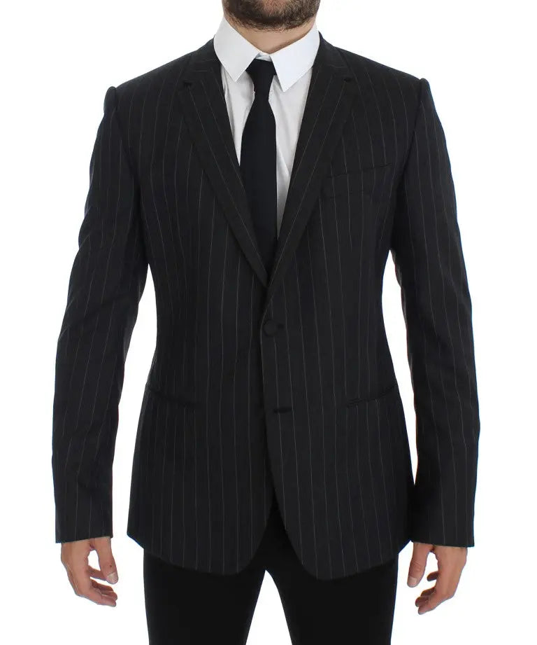 Dolce & Gabbana Gray Striped Slim Fit Wool Blazer Dolce & Gabbana