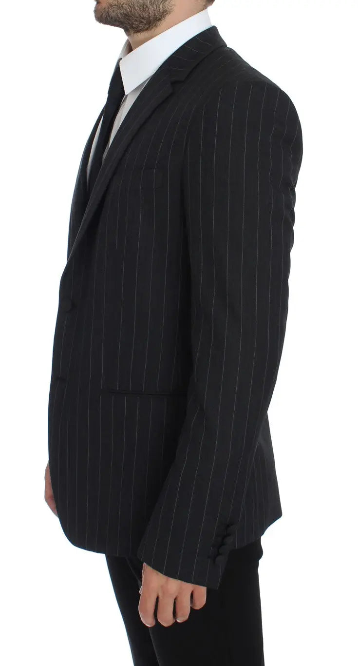 Dolce & Gabbana Gray Striped Slim Fit Wool Blazer Dolce & Gabbana