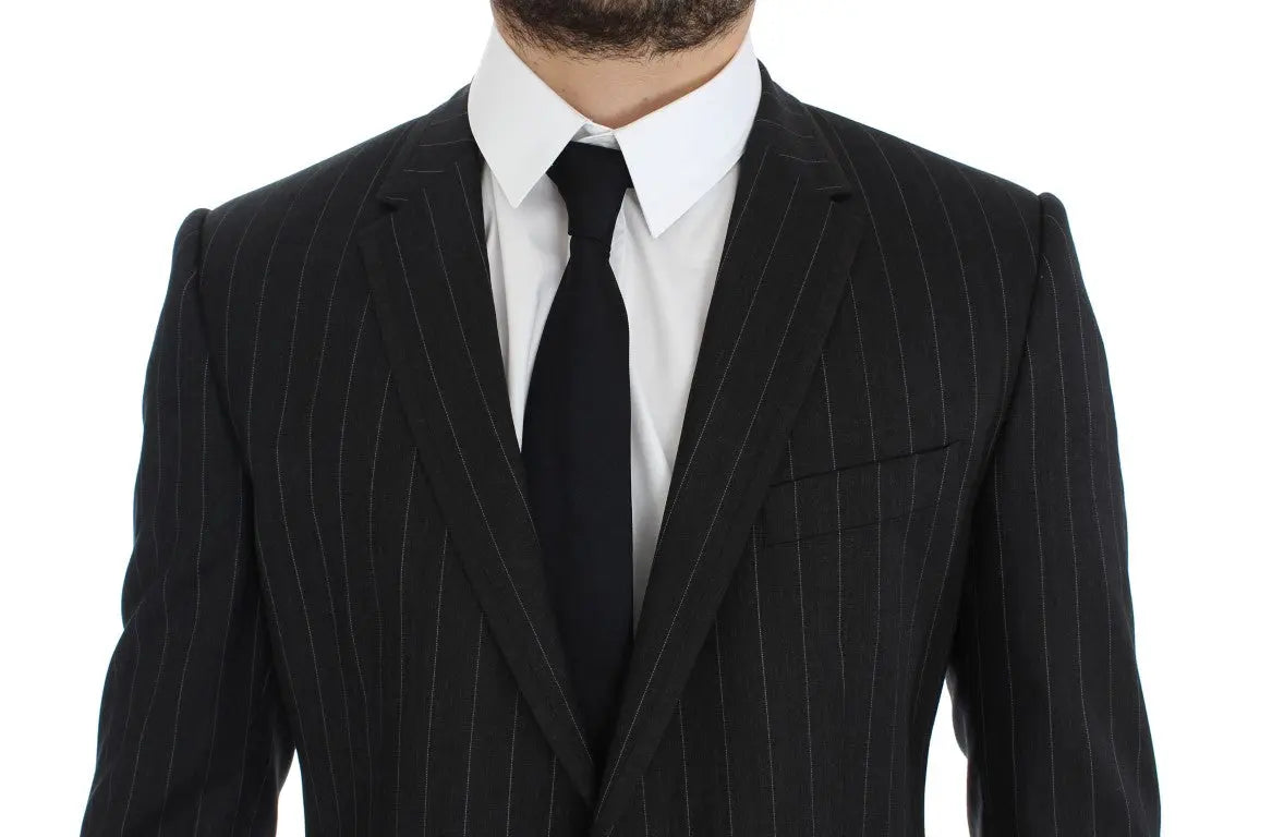 Dolce & Gabbana Gray Striped Slim Fit Wool Blazer Dolce & Gabbana