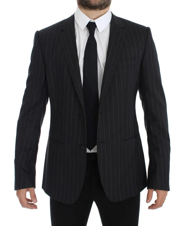 Dolce & Gabbana Gray Striped Slim Fit Wool Blazer Dolce & Gabbana