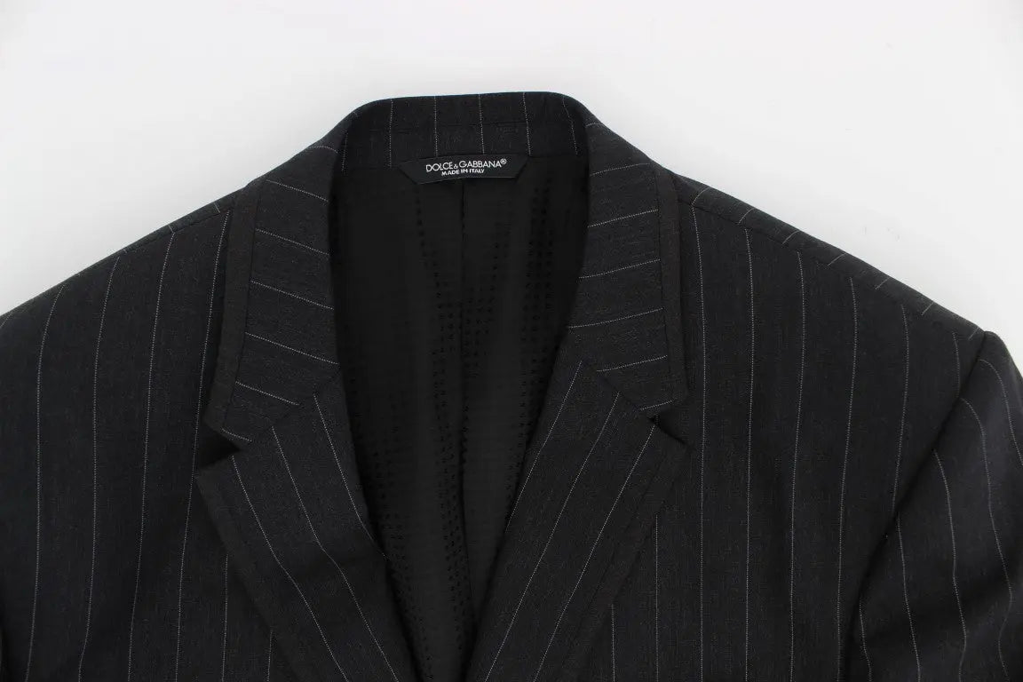 Dolce & Gabbana Gray Striped Slim Fit Wool Blazer Dolce & Gabbana