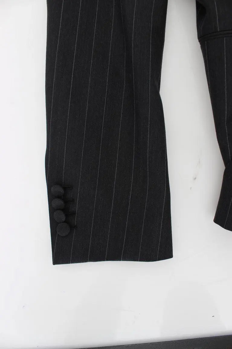 Dolce & Gabbana Gray Striped Slim Fit Wool Blazer Dolce & Gabbana