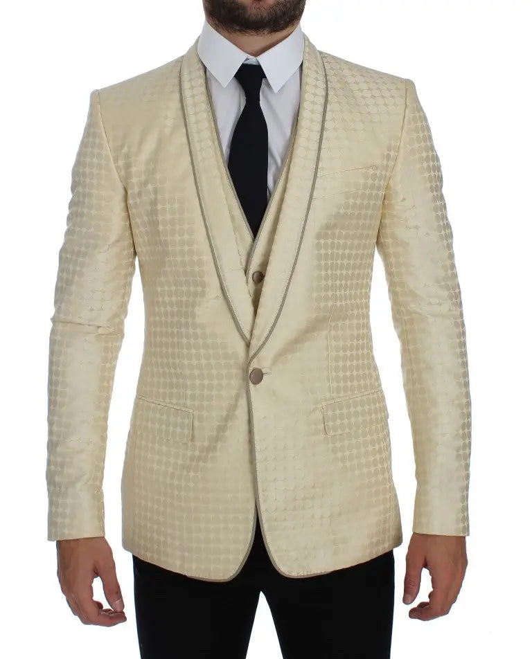 Dolce & Gabbana Beige Polka Dot Silk 2 Piece Blazer Dolce & Gabbana