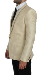 Dolce & Gabbana Beige Polka Dot Silk 2 Piece Blazer Dolce & Gabbana
