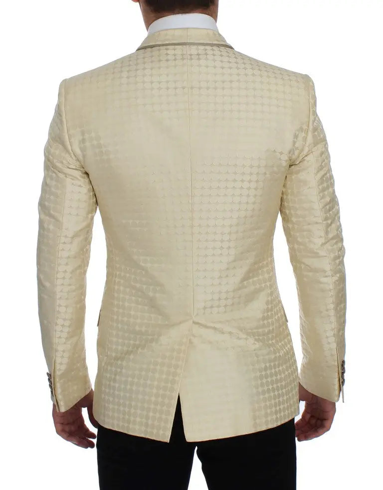 Dolce & Gabbana Beige Polka Dot Silk 2 Piece Blazer Dolce & Gabbana