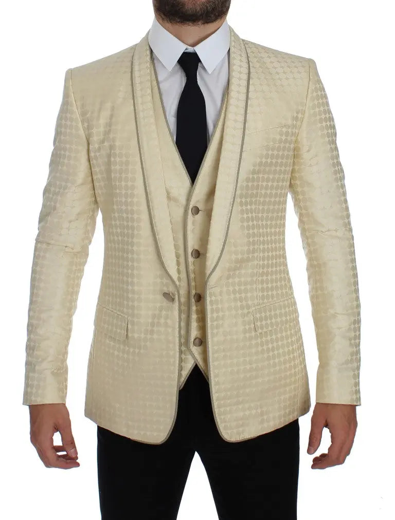 Dolce & Gabbana Beige Polka Dot Silk 2 Piece Blazer Dolce & Gabbana