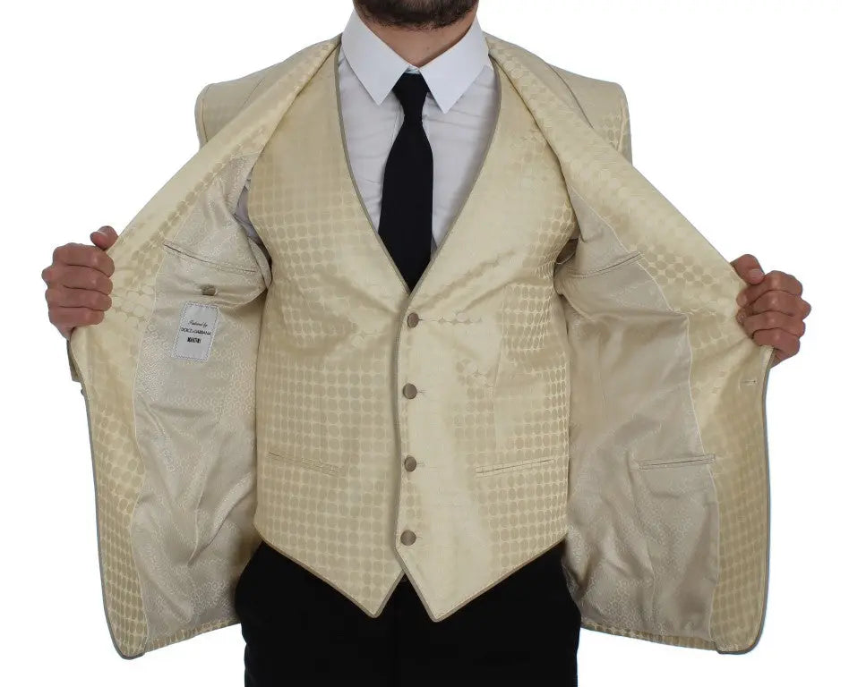 Dolce & Gabbana Beige Polka Dot Silk 2 Piece Blazer Dolce & Gabbana