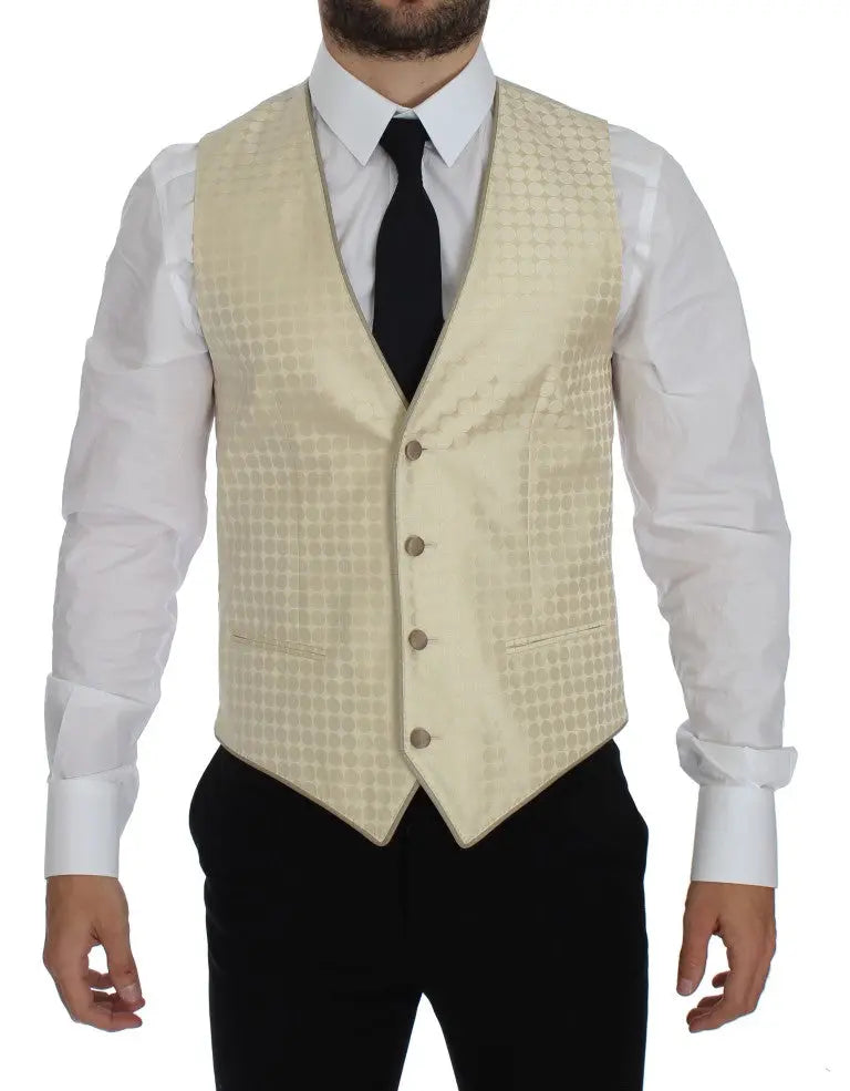 Dolce & Gabbana Beige Polka Dot Silk 2 Piece Blazer Dolce & Gabbana