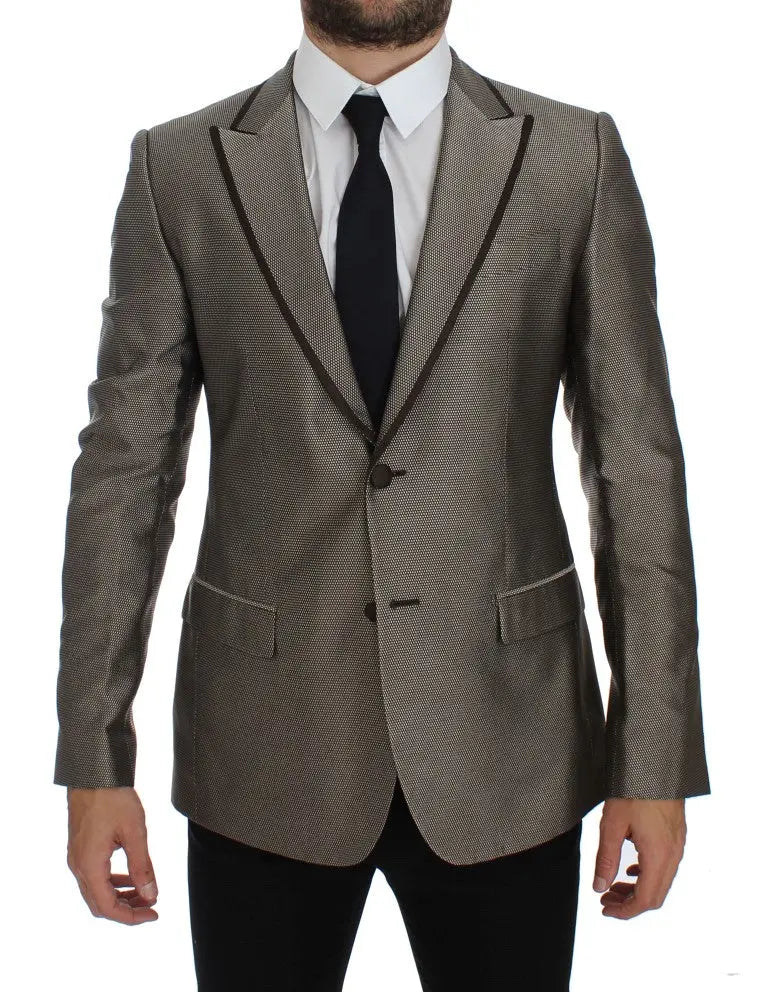 Dolce & Gabbana Brown Slim Fit Silk Two Button Blazer Dolce & Gabbana