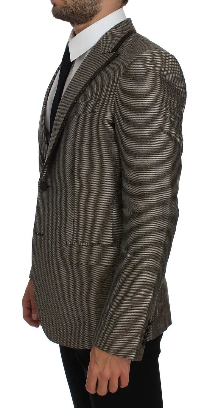 Dolce & Gabbana Brown Slim Fit Silk Two Button Blazer Dolce & Gabbana