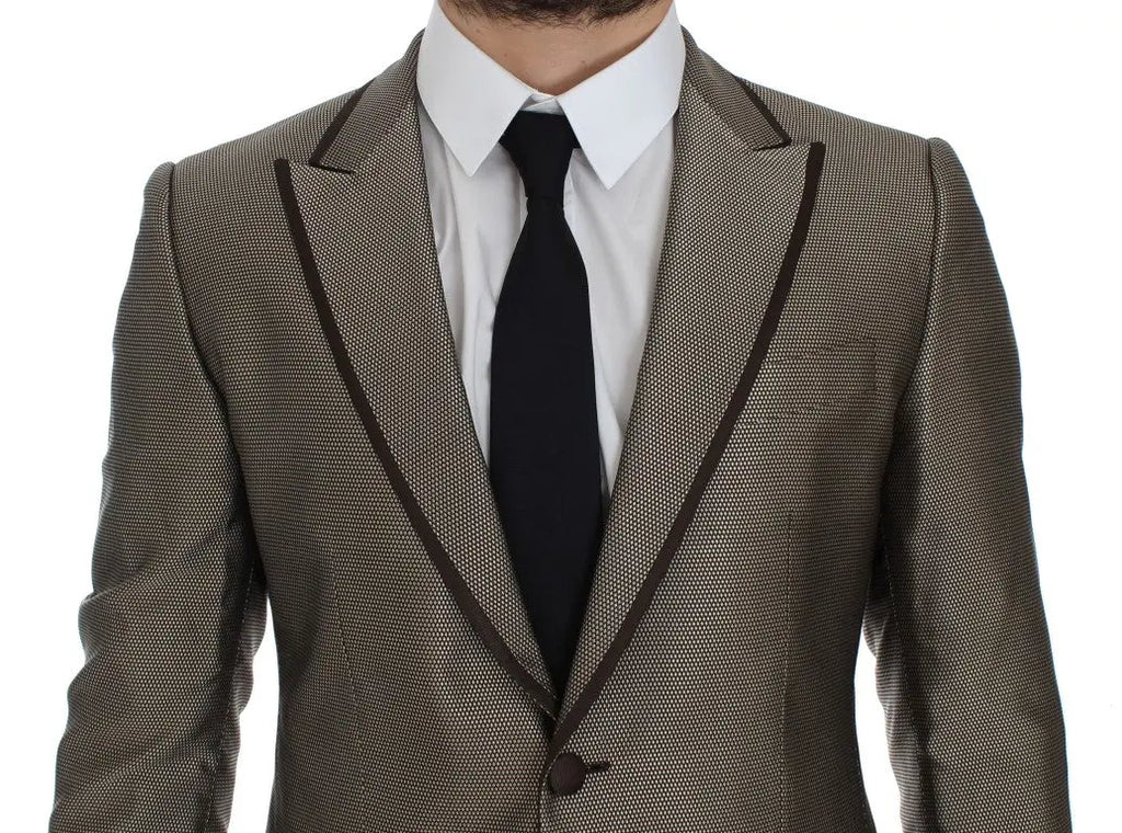 Dolce & Gabbana Brown Slim Fit Silk Two Button Blazer Dolce & Gabbana