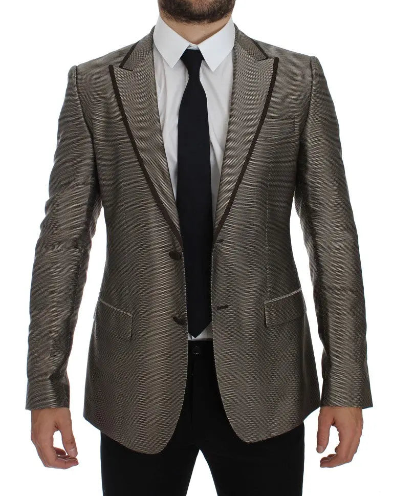 Dolce & Gabbana Brown Slim Fit Silk Two Button Blazer Dolce & Gabbana